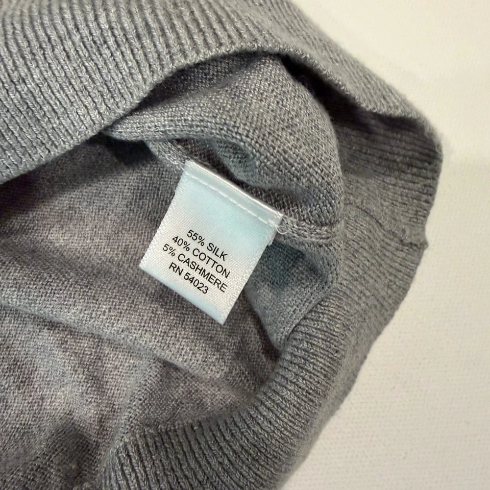 Banana Republic Silk Cotton Cashmere Argyle V-Neck Sweater Grey Yellow Mens L